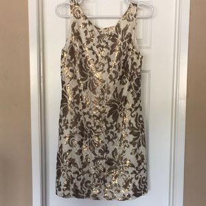 Ralph Lauren Ivory gold lace sequin cocktail dress